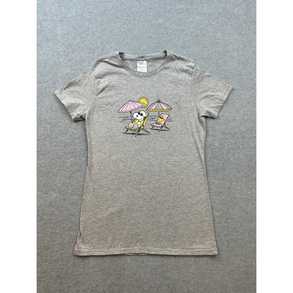 Peanuts Snoopy Woodstock Beach Graphic T-Shirt Gray Port & Company XS